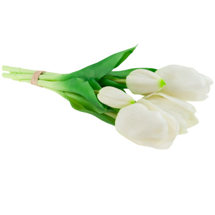 CV17692-2 tulipány, kytice tulipánů, gumové, jako živé, realistické, bílé