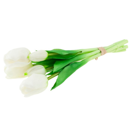 CV17692-2 tulipány, kytice tulipánů, gumové, jako živé, realistické, bílé