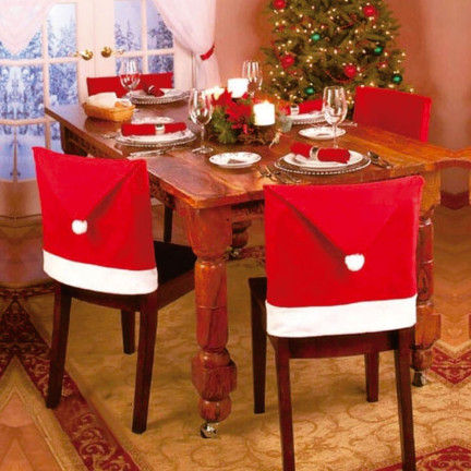 SW49 potahy na židle, čepice Santa Clause, vánoční ozdoba na opěradlo židle