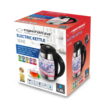 EKK026 ESPERANZA LED SEINE 1,7L SKLENĚNÁ RYCHLOVARNÁ KONVICE