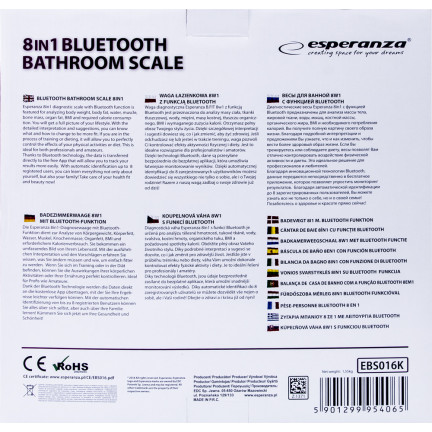 EBS016K Esperanza – koupelnová váha 8 v 1 s
funkcí Bluetooth b.fit, černá