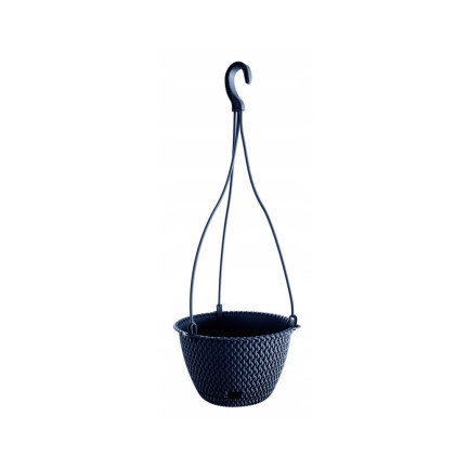 DSPW230-S433 závěsný květináč, průměr 23 cm, ratanový, antracitový, kulatý, s háčkem, objem 3 l