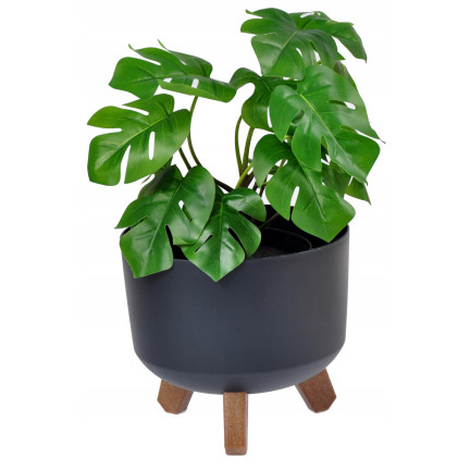 DGTL300L-S433 květináč s odvodněním na nožkách, 30 cm, antracitová trubka, mísa