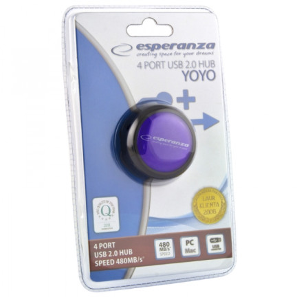 ES272F USB 2.0 rozbočovač se 4 porty, yoyo, fialový