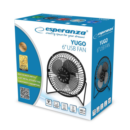 ES21C VENTILÁTOR USB VÝKONNÝ STOLNÍ KOVOVÝ ČERNÝ