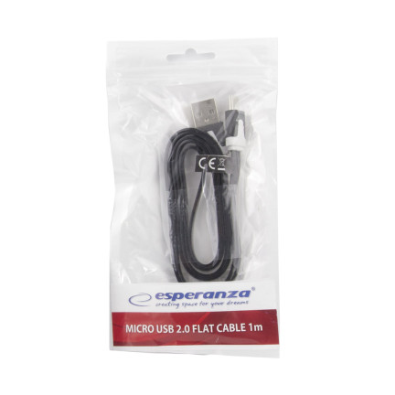 EB183K ESPERANZA MICRO USB 2.0 A-B M/M 1,0M PLOCHÝ ČERNÝ KABEL