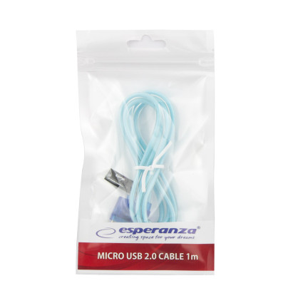 EB184B ESPERANZA MICRO USB 2.0 A-B M/M KABEL 1,0M MODRÝ TRANSPARENTNÍ