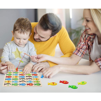 TG67024 hra rybaření dřevěné rybky výuková skládačka abeceda písmena puzzle