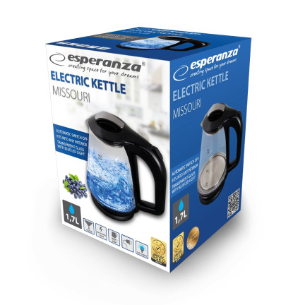 EKK024K Esperanza skleněná elektrická konvice Missouri 1,7 l černá