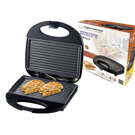 EKT009 toustovač, gril na panini, tradiční elektrický gril, černý, 1000 W