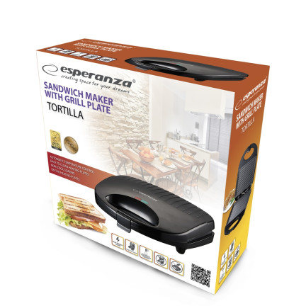 EKT009 toustovač, gril na panini, tradiční elektrický gril, černý, 1000 W