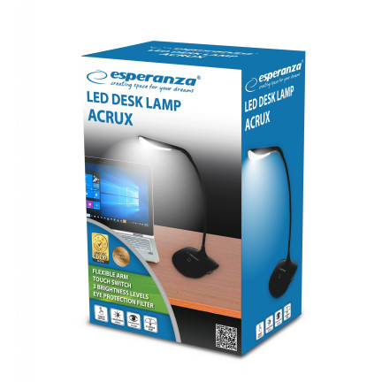 ELD103K stolní lampa, dotykový vypínač, ochranný filtr, Acrux, černá