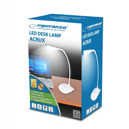 ELD103W stolní lampa, dotykový vypínač, ochranný filtr, Acrux, bílá