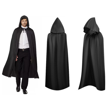 Plášť s kapucí, černý, pro čarodějku, pro upíra, halloweenský kostým, univerzální