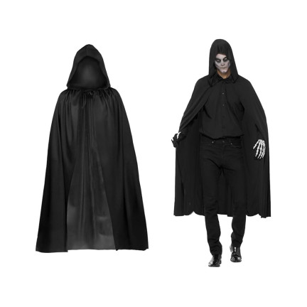 Plášť s kapucí, černý, pro čarodějku, pro upíra, halloweenský kostým, univerzální