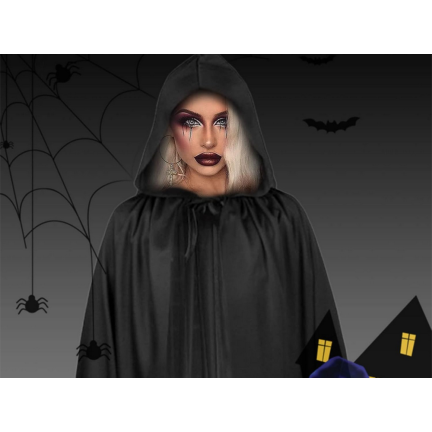 Plášť s kapucí, černý, pro čarodějku, pro upíra, halloweenský kostým, univerzální