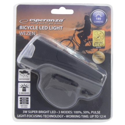 EOT019 přední LED světlo na kolo, 180 lumenů, pro kolo, baterie, Esperanza, řídítka