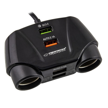 EZ132 – automobilový rozbočovač pro zásuvku zapalovače s funkcí rychlého nabíjení, 2 zásuvky / 4 USB porty, Asti