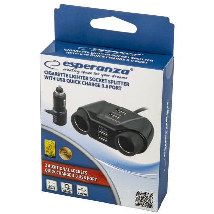 EZ132 – automobilový rozbočovač pro zásuvku zapalovače s funkcí rychlého nabíjení, 2 zásuvky / 4 USB porty, Asti