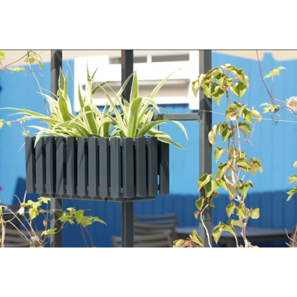 DDEF600W-S433 květináč s lištami, antracitový, s háčky, obdélníkový, Boardee Fencycace, antracitový, balkonový truhlík