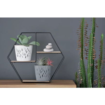DSR160-S449 DEKORATIVNÍ AŽUROVÝ KVĚTINÁČ 16 CM PÍSKOVÝ KULATÝ BÍLÝ