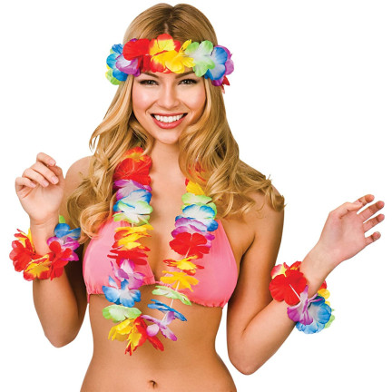 TG66240 havajské květiny, havajská sada „Aloha“ – náhrdelník, čelenka, náramky