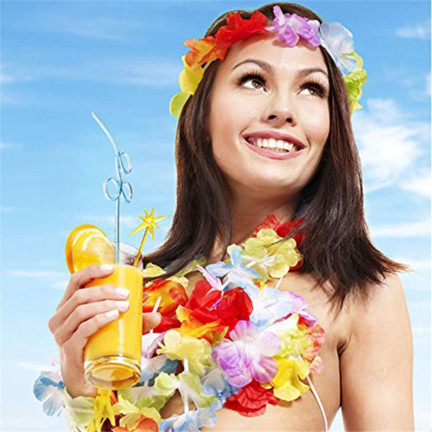 TG66240 havajské květiny, havajská sada „Aloha“ – náhrdelník, čelenka, náramky