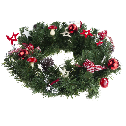 GOS0790 vánoční věnec, girlanda, vánoční dekorace, 15 LED, 40 cm, červeno-bílá