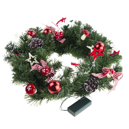 GOS0790 vánoční věnec, girlanda, vánoční dekorace, 15 LED, 40 cm, červeno-bílá