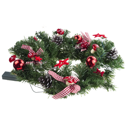 GOS0790 vánoční věnec, girlanda, vánoční dekorace, 15 LED, 40 cm, červeno-bílá