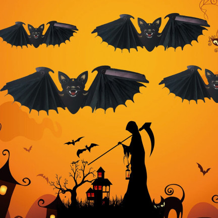 Závěsný netopýr, papírový, černý, skládací, halloweenská dekorace, 19 x 60 cm