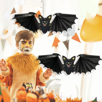 Závěsný netopýr, papírový, černý, skládací, halloweenská dekorace, 19 x 60 cm