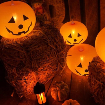 TG74159 halloweenské LED balónky, 5 ks, svítící dýně, oranžové dekorace