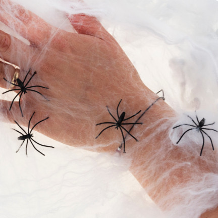 Umělá pavučina, bílá, s pavouky, halloweenská dekorace, 4 pavouci