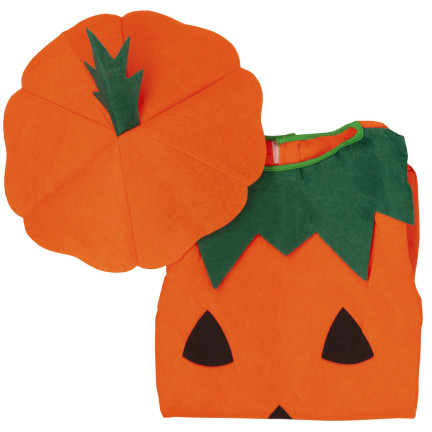 Kostým ve tvaru dýně, z netkané textilie, oranžový, s motivem dýně, dětský halloweenský kostým, velikost S, komplet
