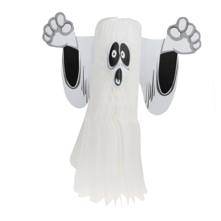 Halloweenská závěsná dekorace, papírová, bílá, duch, 3D, 38 cm