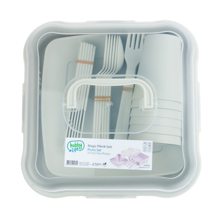 HOB031289 turistická pikniková sada, 32 kusů, hrníčky, příbory, nádoba