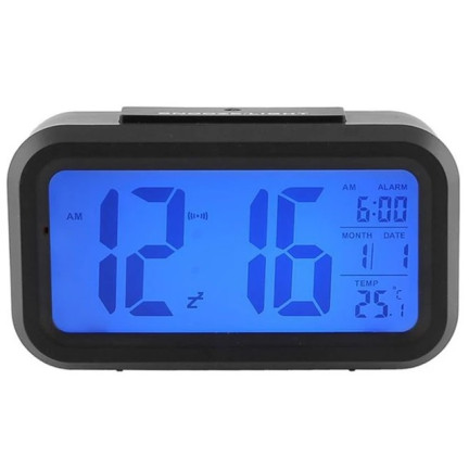 AP29 digitální budík s velkým LCD displejem, teploměrem a kalendářem na stůl, s funkcí odloženého buzení
