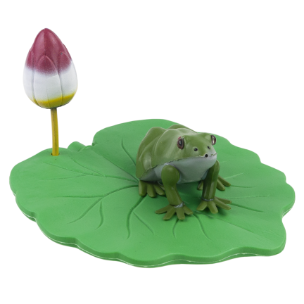 IM037 plastová dekorativní žába na tulipánovém listu do jezírka