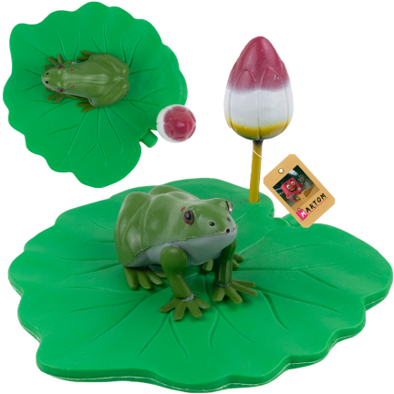 IM037 plastová dekorativní žába na tulipánovém listu do jezírka