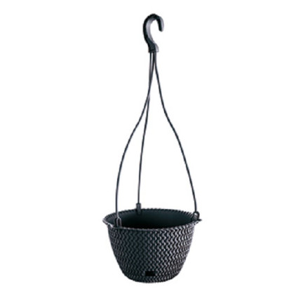 DSPW230-S433 závěsný květináč, průměr 23 cm, ratanový, antracitový, kulatý, s háčkem, objem 3 l