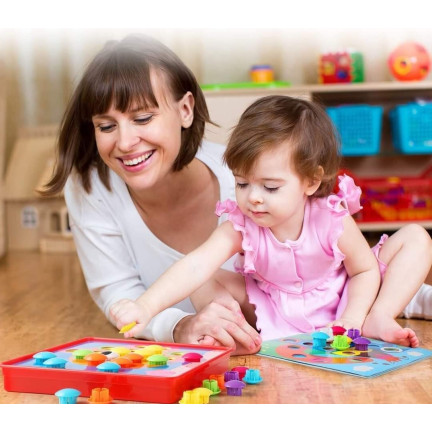 TG67283 skládanka s knoflíky, vzdělávací mozaika, houbičky, puzzle, špendlíky, montessori hra