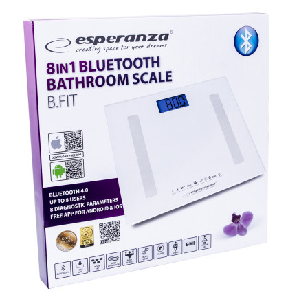 EBS016W Esperanza – koupelnová váha 8 v 1 s
funkcí Bluetooth b.fit, bílá