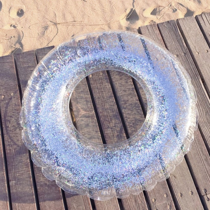 TG71974 nafukovací plavací kruh s glitry, 70 cm, stříbrný