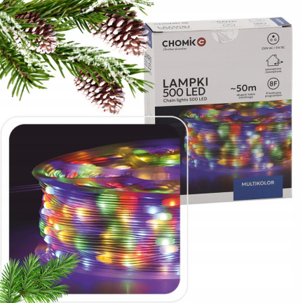 Mikro LED žárovky na cívce, 500 ks, vánoční stromečkové, sváteční, vícebarevné, 3+50 m