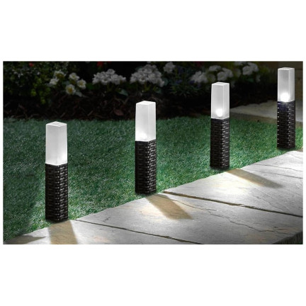 TG66774 solární zahradní lampa, ratan, ratanové LED lampičky (4 ks), solární zapichovací sloupek