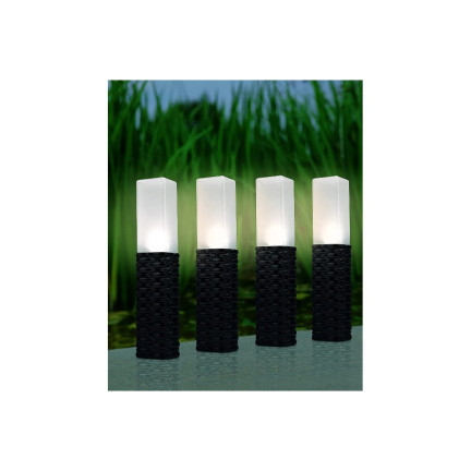TG66774 solární zahradní lampa, ratan, ratanové LED lampičky (4 ks), solární zapichovací sloupek
