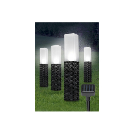 TG66774 solární zahradní lampa, ratan, ratanové LED lampičky (4 ks), solární zapichovací sloupek