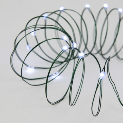 TG73524-1 vánoční světýlka, zelený drát, na baterie, studené bílé světlo, 40 LED
