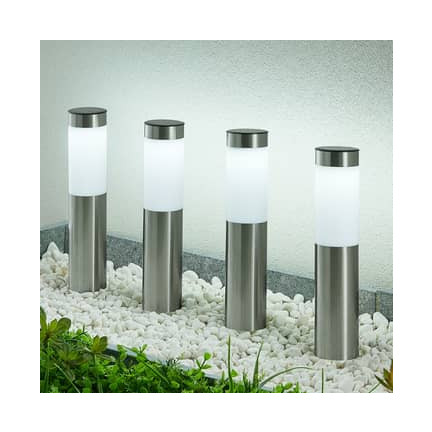 TG45633 solární zahradní lampa, zapichovací LED lampa, solární sloupek do země, nerezová, stříbrná